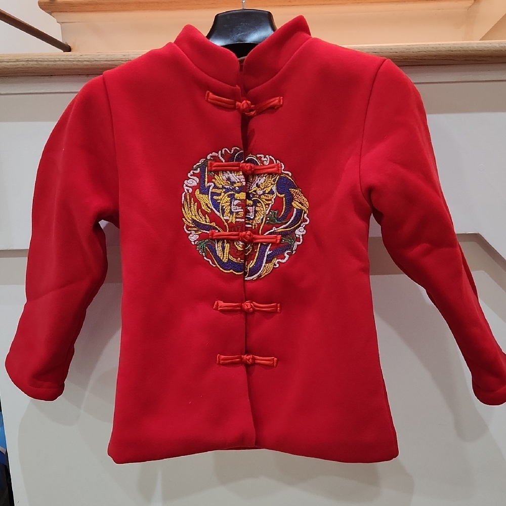 Red Embroidered Jacket with Dragon Design 130cm
